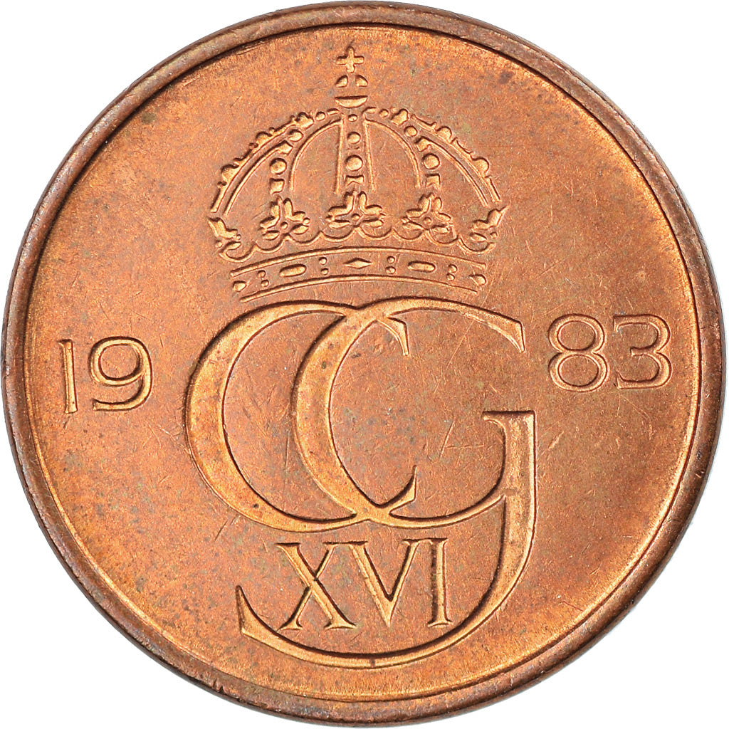 Coin, Sweden, Carl XVI Gustaf, 5 Öre, 1983, EF(40-45), Brass, KM:849a