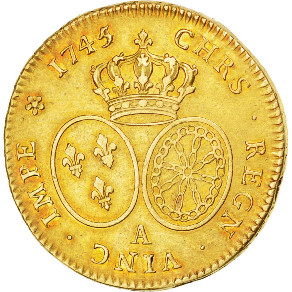 FRANCE, Double Louis d'or, 1745, Paris, KM #519.1, AU(50-53), Gold, Gadoury...