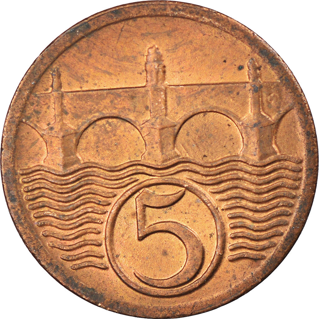 Coin, Czechoslovakia, 5 Haleru, 1927, EF(40-45), Bronze, KM:6