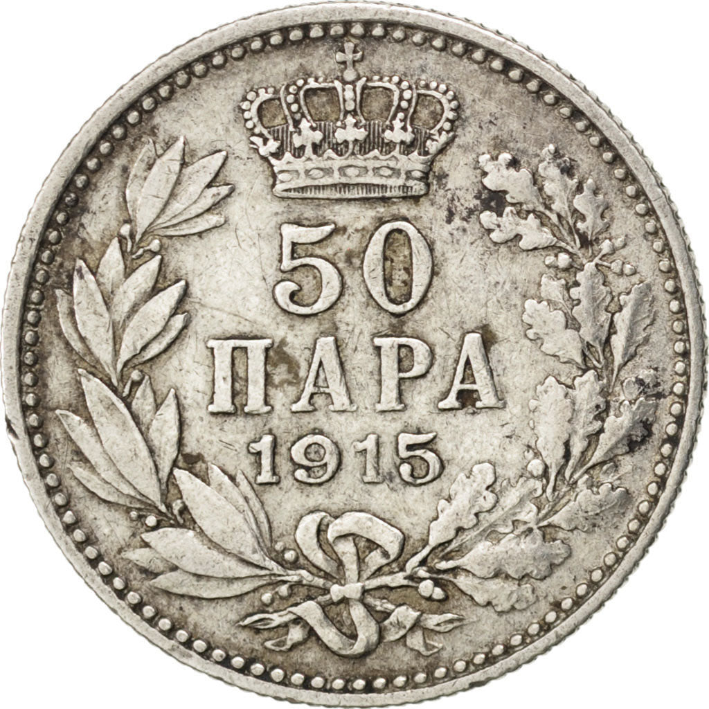 SERBIA, 50 Para, 1915, KM #24.1, EF(40-45), Silver, 18, 2.46