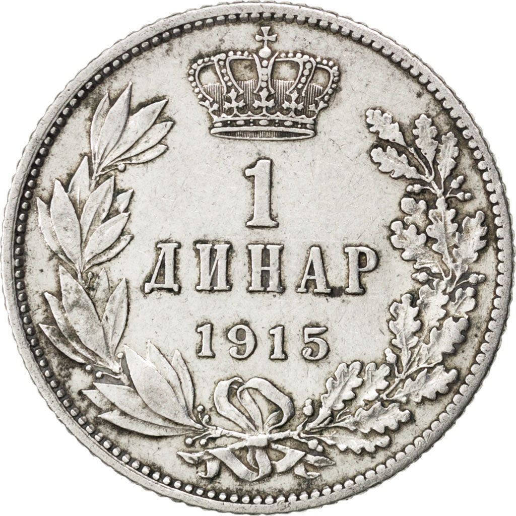 SERBIA, Dinar, 1915, KM #25.1, EF(40-45), Silver, 22.5, 4.97