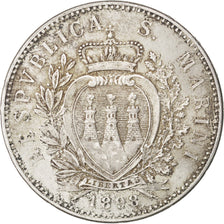 Coin, San Marino, 5 Lire, 1898, Rome, AU(55-58), Silver, KM:6