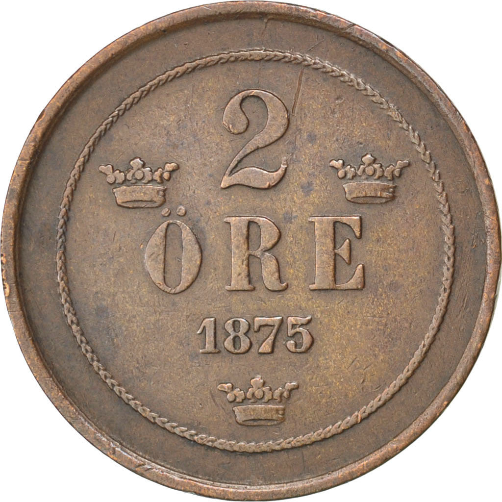 Coin, Sweden, Oscar II, 2 Öre, 1875, EF(40-45), Bronze, KM:735