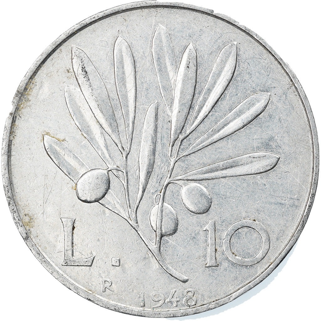 Coin, Italy, 10 Lire, 1948, Rome, EF(40-45), Aluminum, KM:90