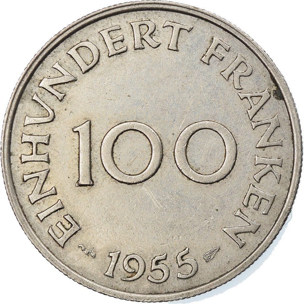 Coin, SAARLAND, 100 Franken, 1955, Paris, EF(40-45), Copper-nickel, KM:4