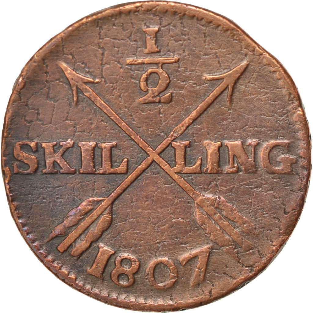 Coin, Sweden, Gustaf IV Adolf, 1/2 Skilling, 1807, VF(20-25), Copper, KM:565