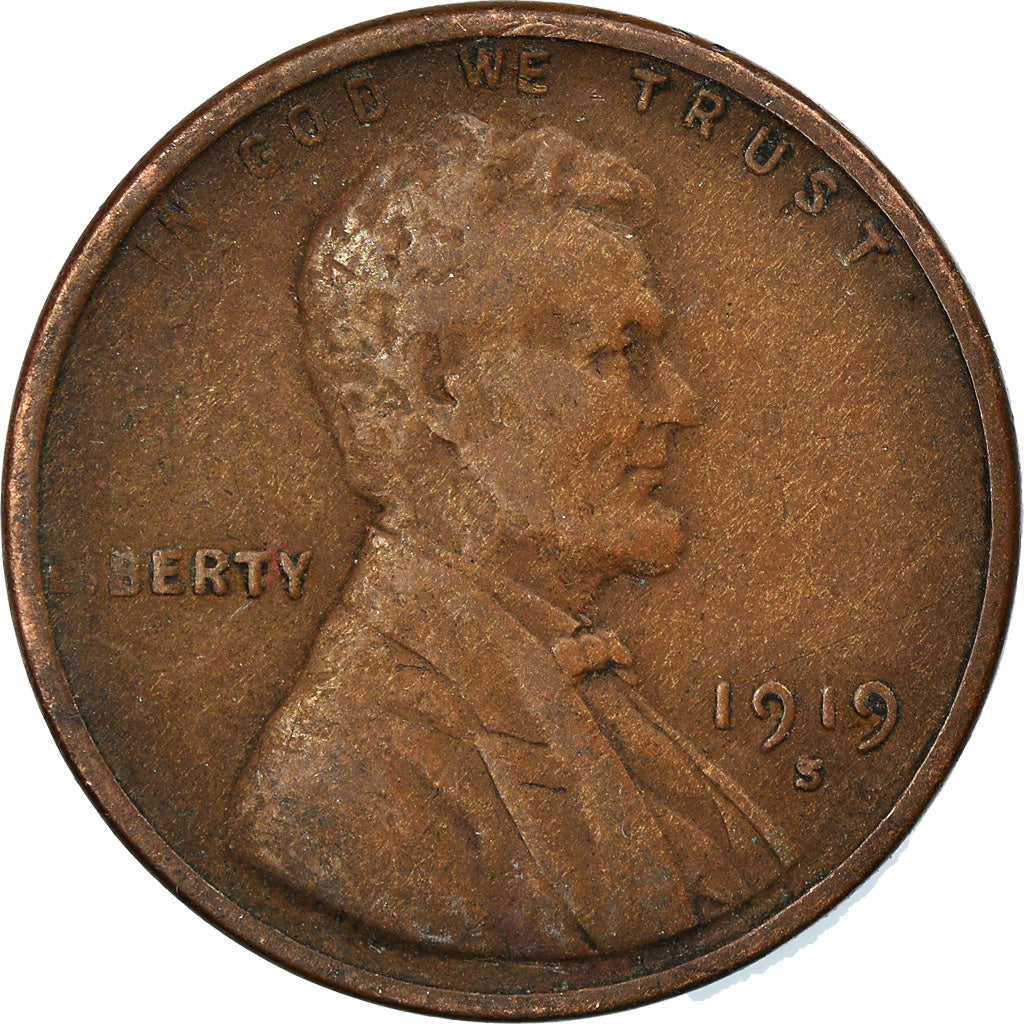 Coin, United States, Lincoln Cent, Cent, 1919, U.S. Mint, San Francisco