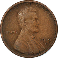 Coin, United States, Lincoln Cent, Cent, 1919, U.S. Mint, San Francisco