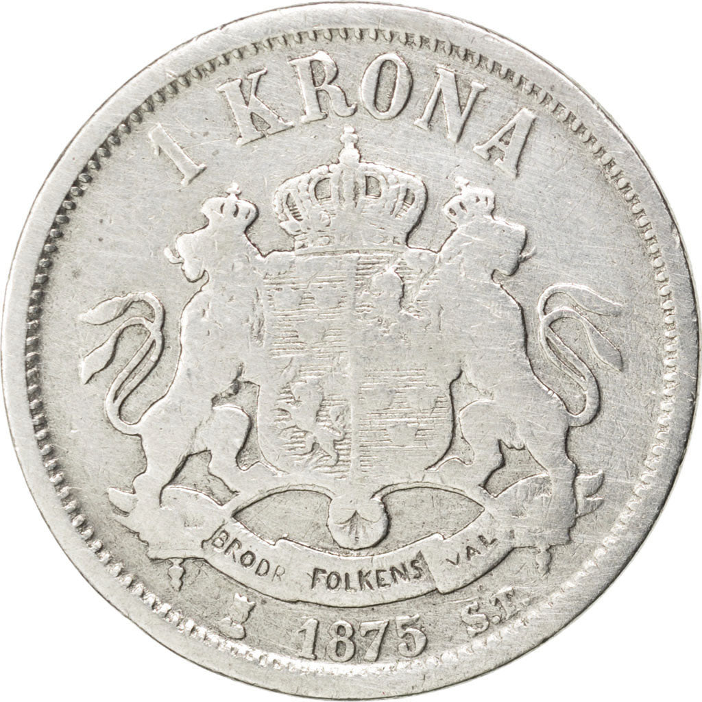 Coin, Sweden, Oscar II, Krona, 1875, VF(20-25), Silver, KM:741