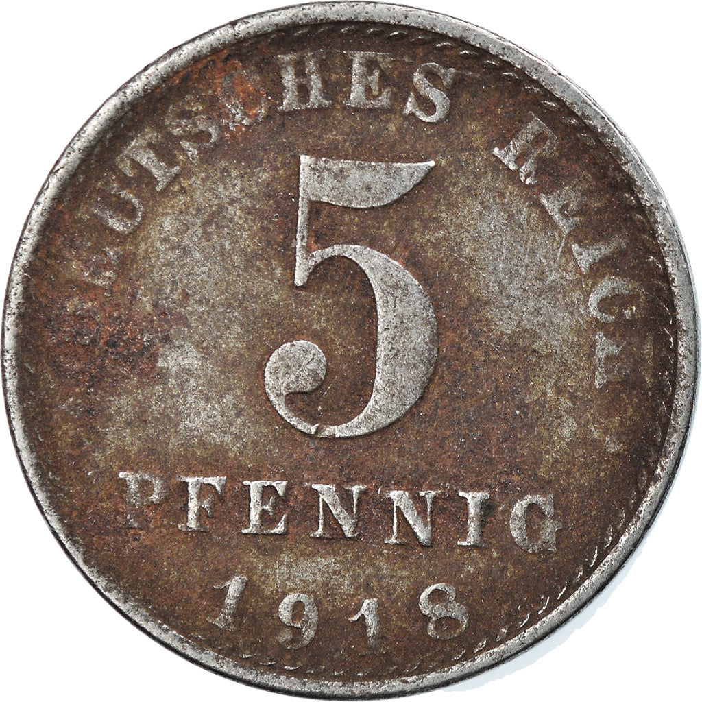 Moneta, GERMANIA - IMPERO, 5 Pfennig, 1918, Berlin, BB, Ferro, KM:19