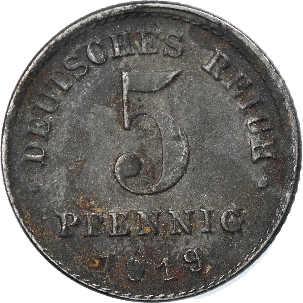 Munten, DUITSLAND - KEIZERRIJK, 5 Pfennig, 1919, Stuttgart, FR+, Iron, KM:19
