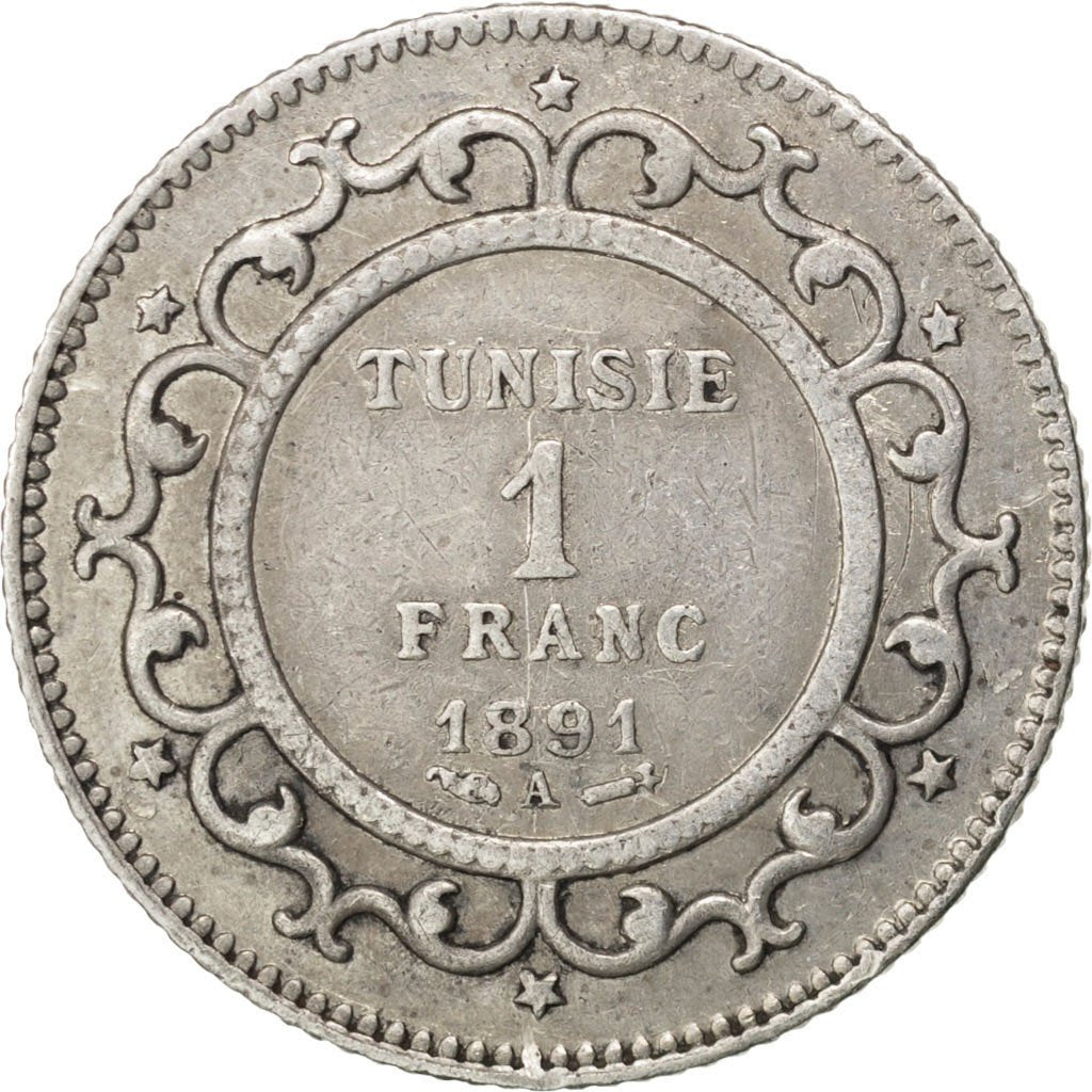 Tunisia, Ali Bey, Franc, 1891, Paris, BB, Argento, KM:224