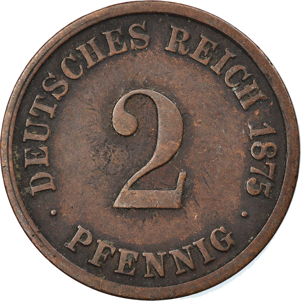Coin, GERMANY - EMPIRE, Wilhelm I, 2 Pfennig, 1875, Karlsruhe, VF(30-35)
