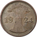 Munten, Duitsland, Weimarrepubliek, 2 Reichspfennig, 1924, Hambourg, ZF, Bronze