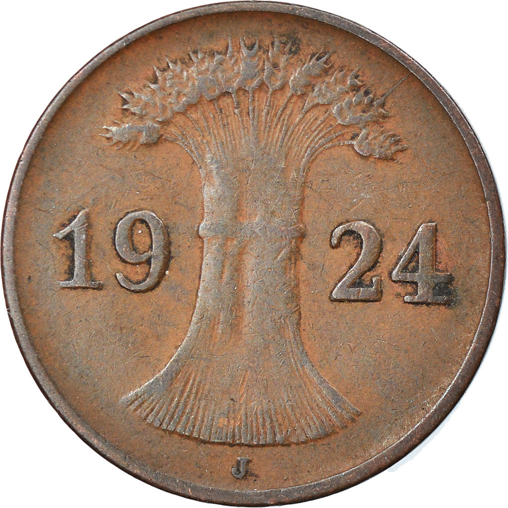 Munten, Duitsland, Weimarrepubliek, Reichspfennig, 1924, Hambourg, ZF, Bronze