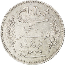 TUNISIA, Franc, 1915, Paris, KM #238, AU(55-58), Silver, 5.00