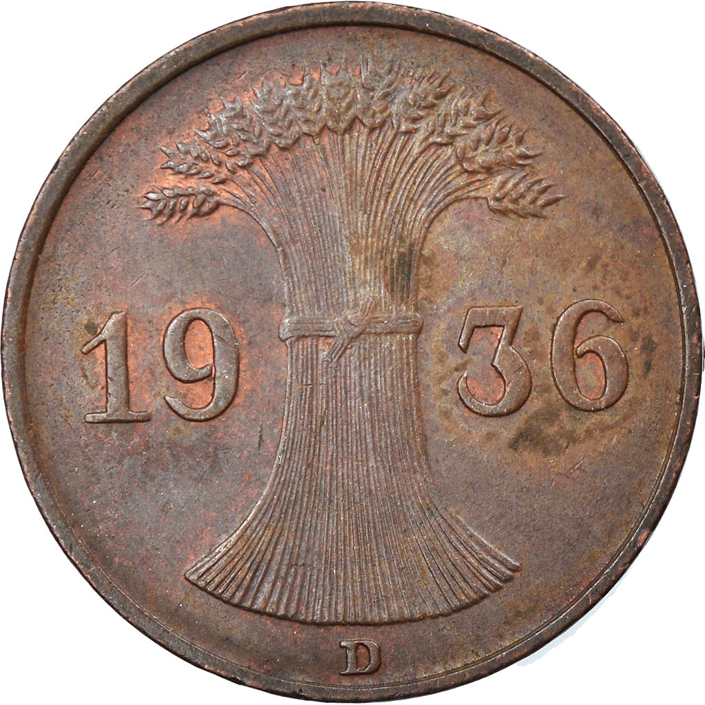 Moneta, GERMANIA, REPUBBLICA DI WEIMAR, Reichspfennig, 1936, Munich, BB, Bronzo