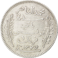 Tunisia, Muhammad al-Nasir Bey, Franc, 1916, Paris, BB, Argento, KM:238