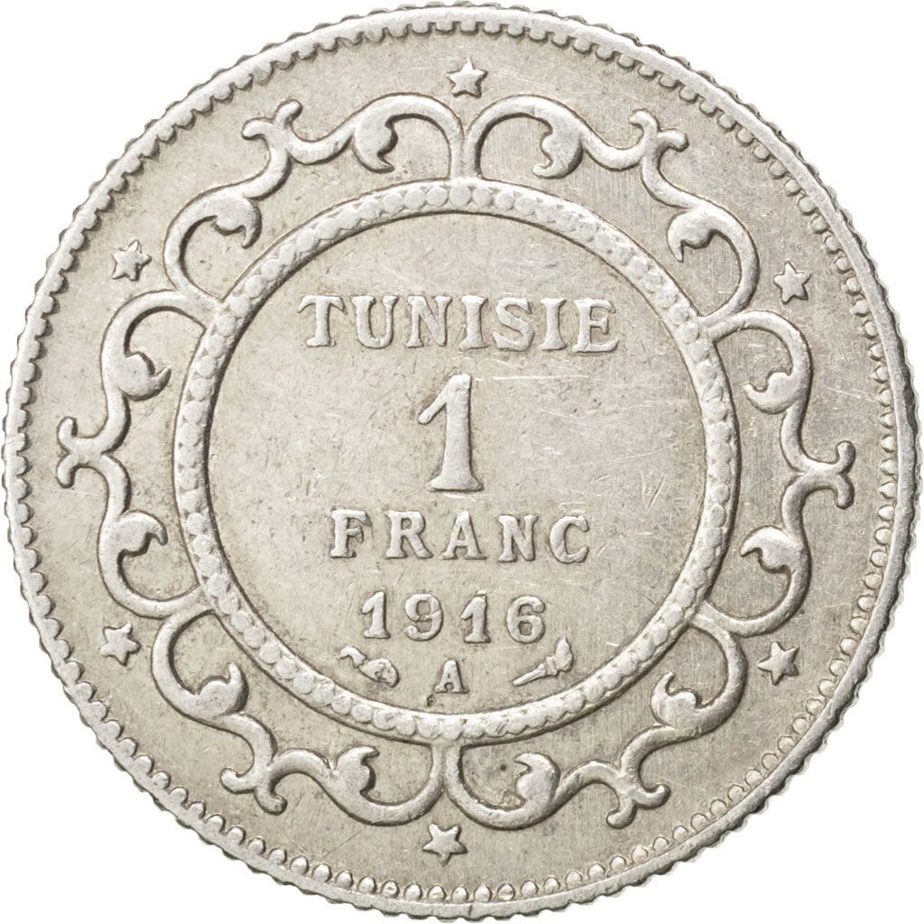 Tunisia, Muhammad al-Nasir Bey, Franc, 1916, Paris, BB, Argento, KM:238