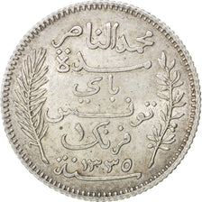 Tunisia, Muhammad al-Nasir Bey, Franc, 1917, Paris, BB+, Argento, KM:238