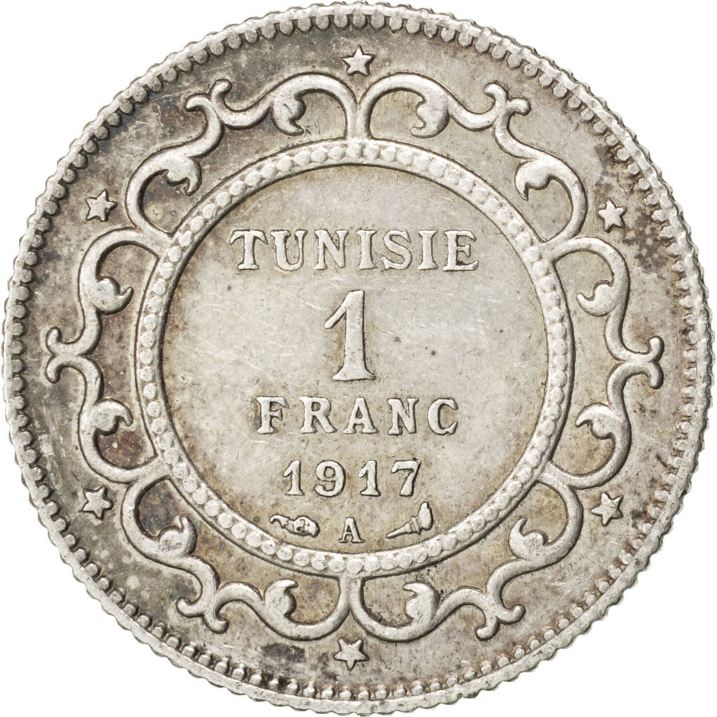 Tunisia, Muhammad al-Nasir Bey, Franc, 1917, Paris, BB+, Argento, KM:238