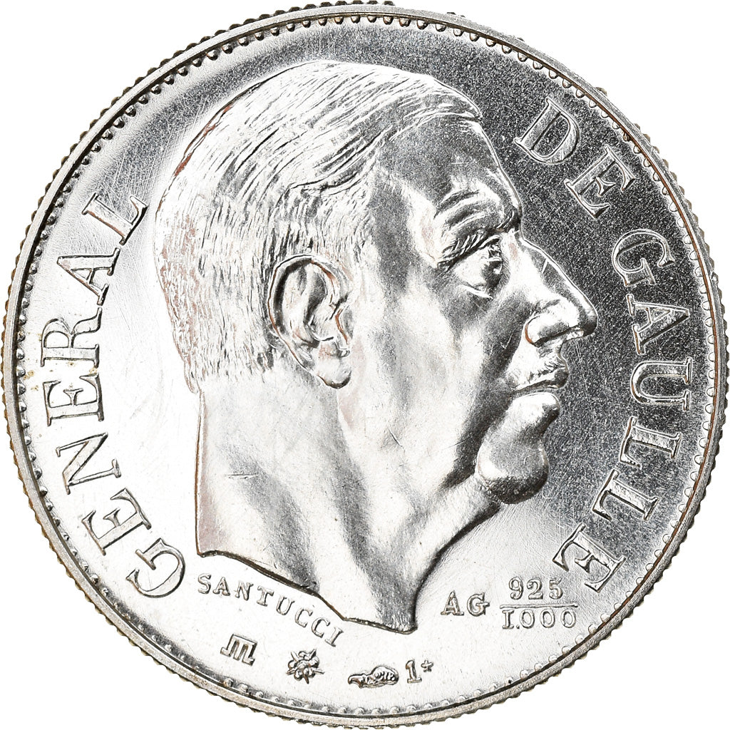 Francia, medaglia, Général De Gaulle, Politics, Society, War, 1980, Santucci
