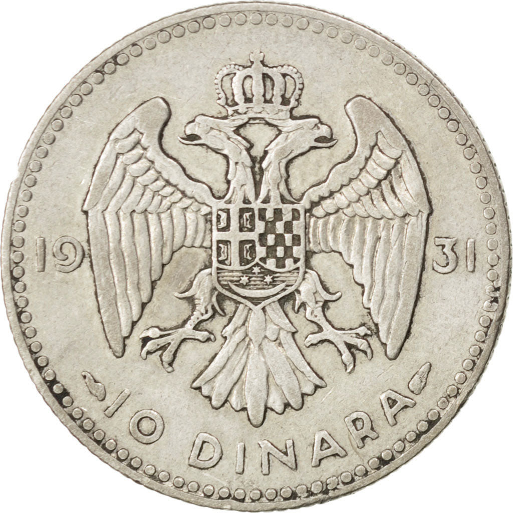 Coin, Yugoslavia, Alexander I, 10 Dinara, 1931, Paris, EF(40-45), Silver, KM:10