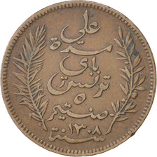 Coin, Tunisia, Ali Bey, 5 Centimes, 1891, Paris, EF(40-45), Bronze, KM:221
