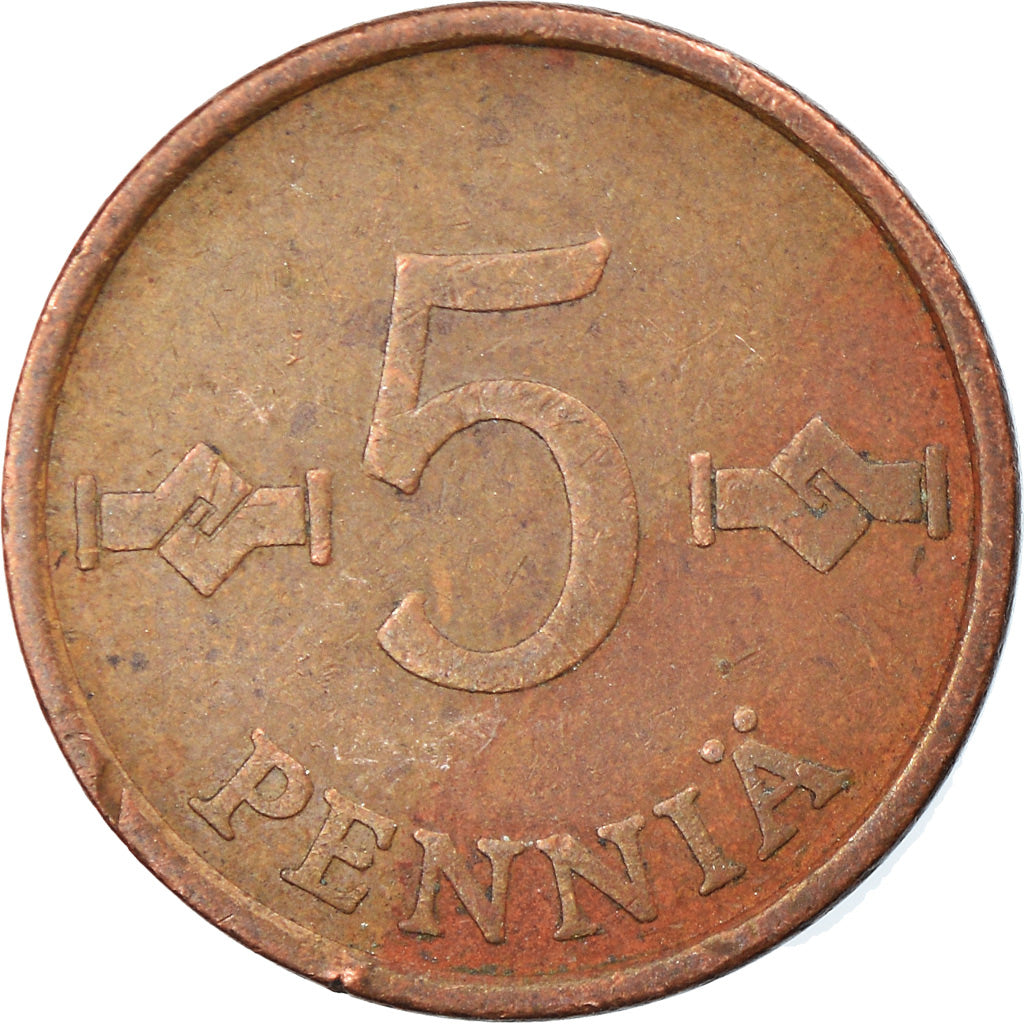Moneta, Finlandia, 5 Pennia, 1965, EF(40-45), Miedź, KM:45