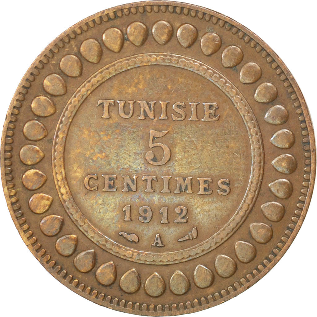 Coin, Tunisia, Muhammad al-Nasir Bey, 5 Centimes, 1912, Paris, EF(40-45)