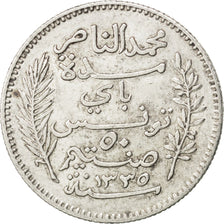 Tunisia, Muhammad al-Nasir Bey, 50 Centimes, 1917, Paris, BB+, Argento, KM:237