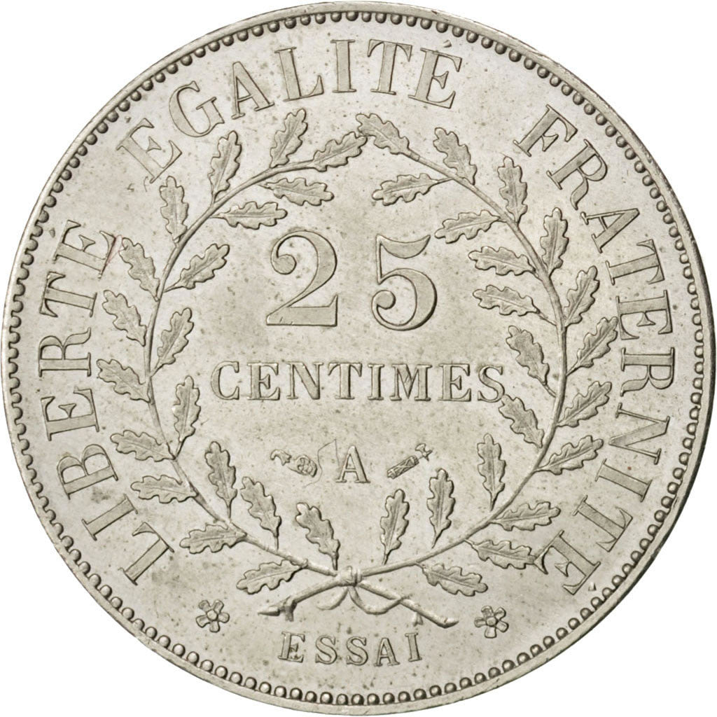 France, 25 Centimes, Dupré, 1881, Paris, Pattern, Maillechort, AU(55-58)