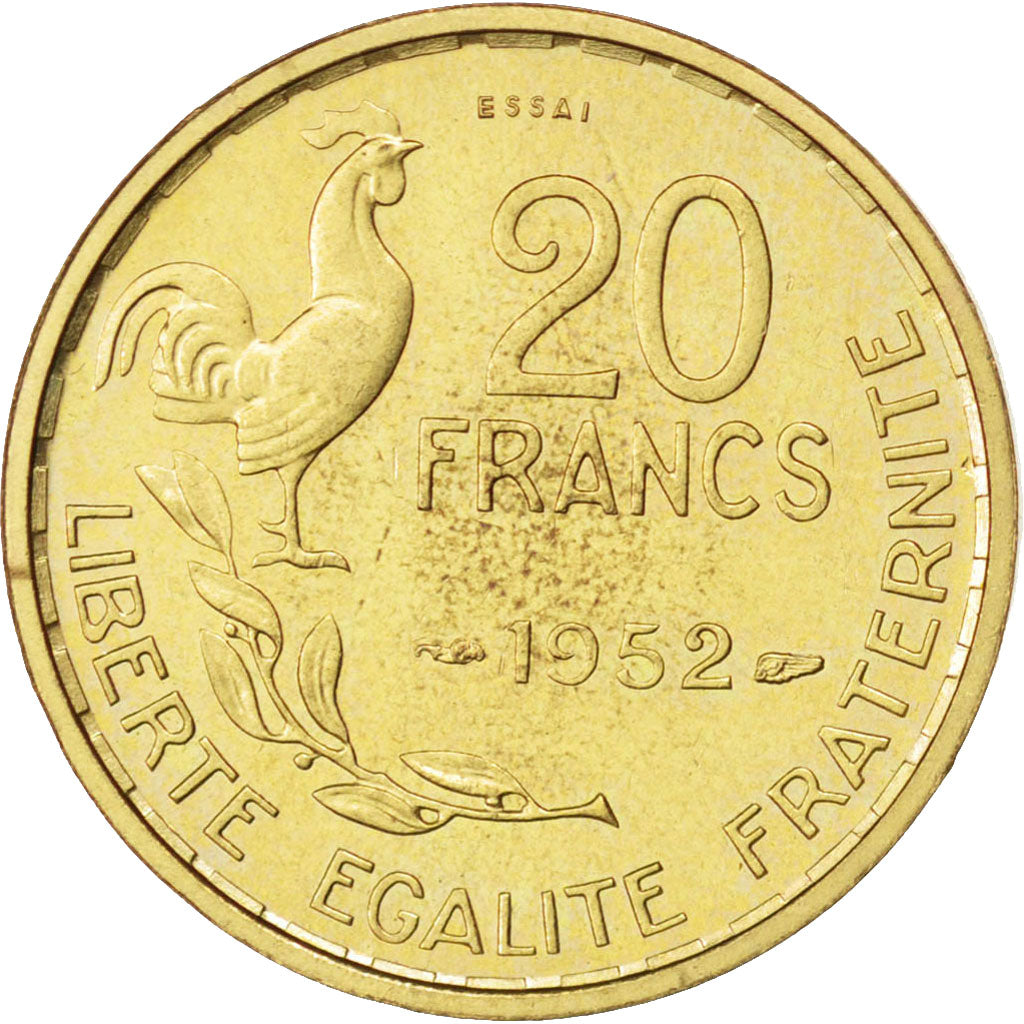 FRANCE, 20 Francs, 1952, KM #PE321, AU(55-58), Aluminum-Bronze, Gadoury...