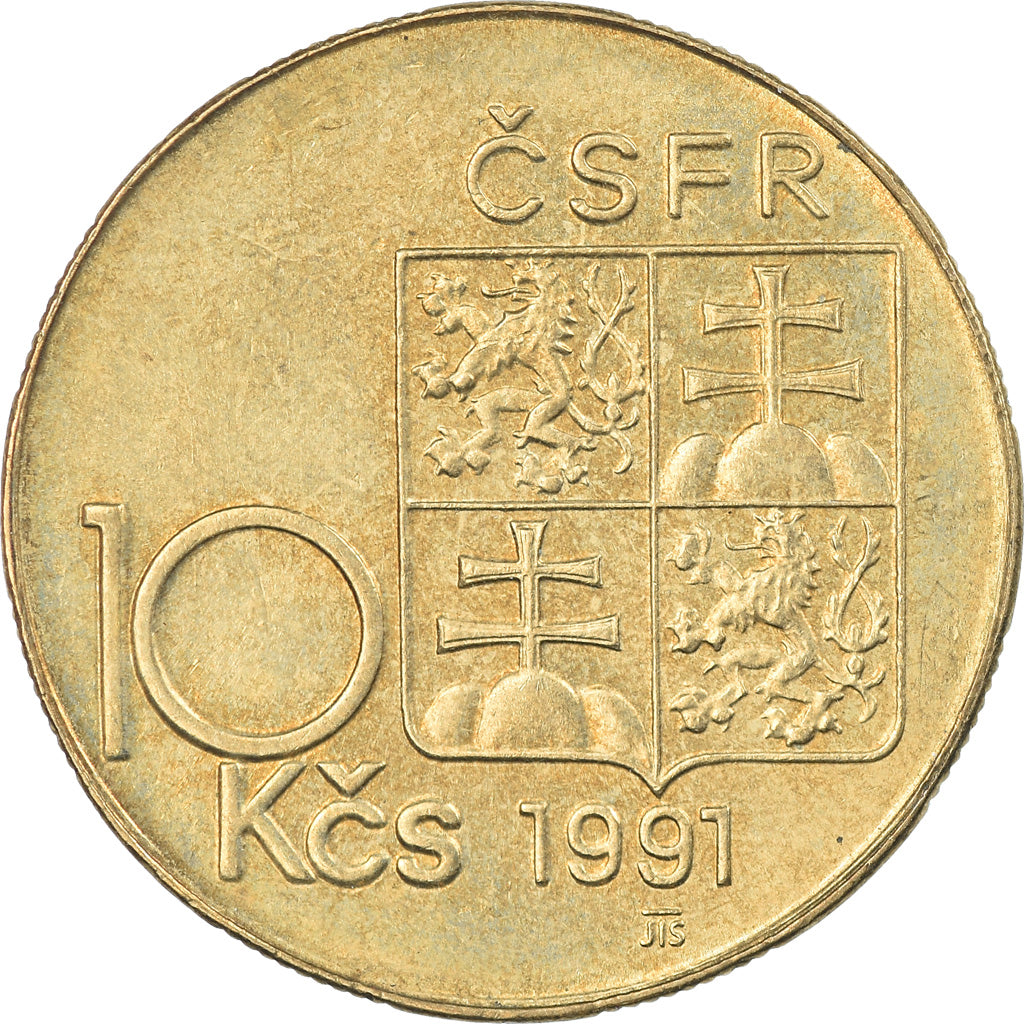 Coin, Czechoslovakia, 10 Korun, 1991, EF(40-45), Nickel-Bronze, KM:153