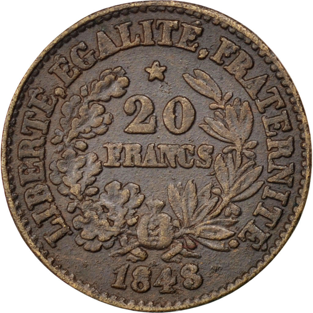 Monnaie, France, 20 Francs, 1848, TTB, Cuivre, Gadoury:1049