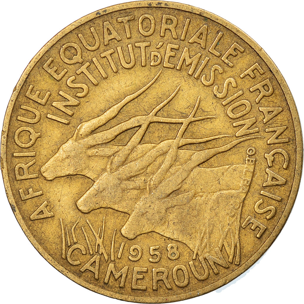 Coin, Cameroon, 5 Francs, 1958, EF(40-45), Aluminum-Bronze, KM:10