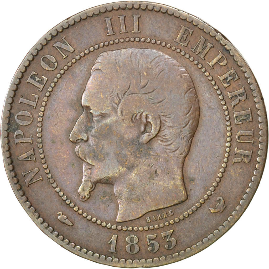 FRANCE, 10 Centimes, 1853, Lille, KM #M24, VF(20-25), Bronze, 30, Gadoury...