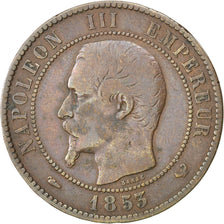 FRANCE, 10 Centimes, 1853, Lille, KM #M24, VF(20-25), Bronze, 30, Gadoury...