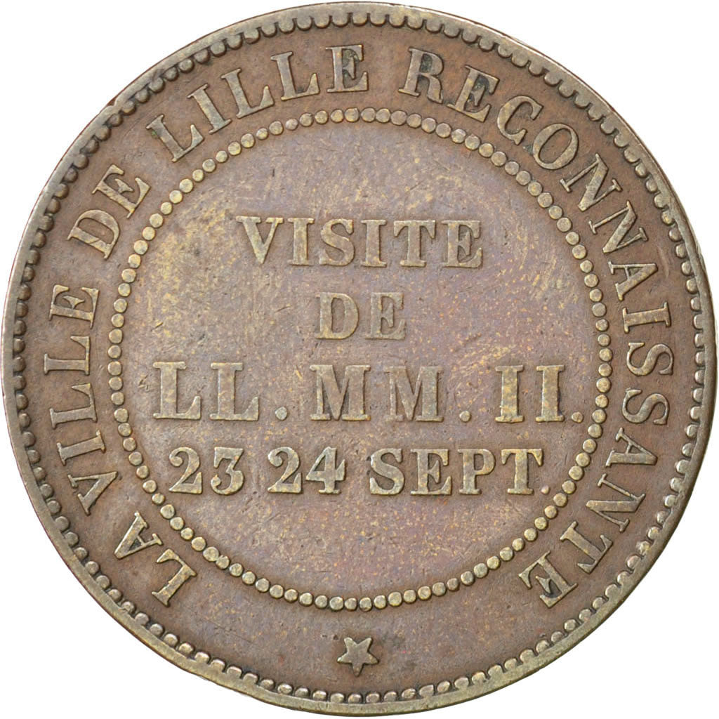 FRANCE, 10 Centimes, 1853, Lille, KM #M24, VF(20-25), Bronze, 30, Gadoury...