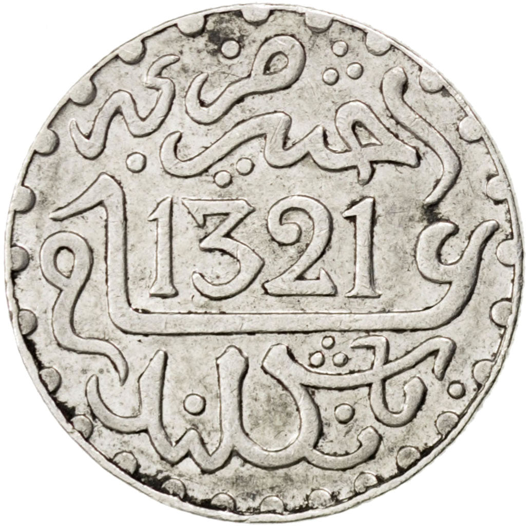 Coin, Morocco, 'Abd al-Aziz, 1/20 Rial, 1/2 Dirham, 1903, AU(50-53), Silver