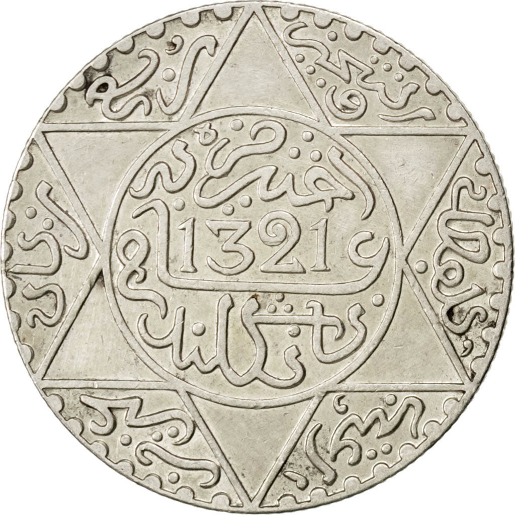 Coin, Morocco, 'Abd al-Aziz, 1/4 Rial, 2-1/2 Dirhams, 1903, AU(55-58), Silver