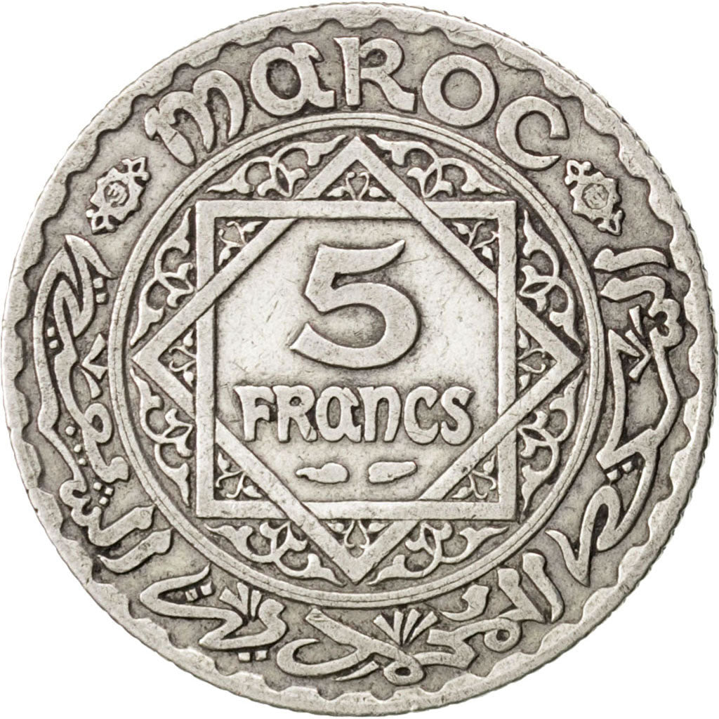 MOROCCO, 5 Francs, 1928, Paris, KM #37, EF(40-45), Silver, 4.87