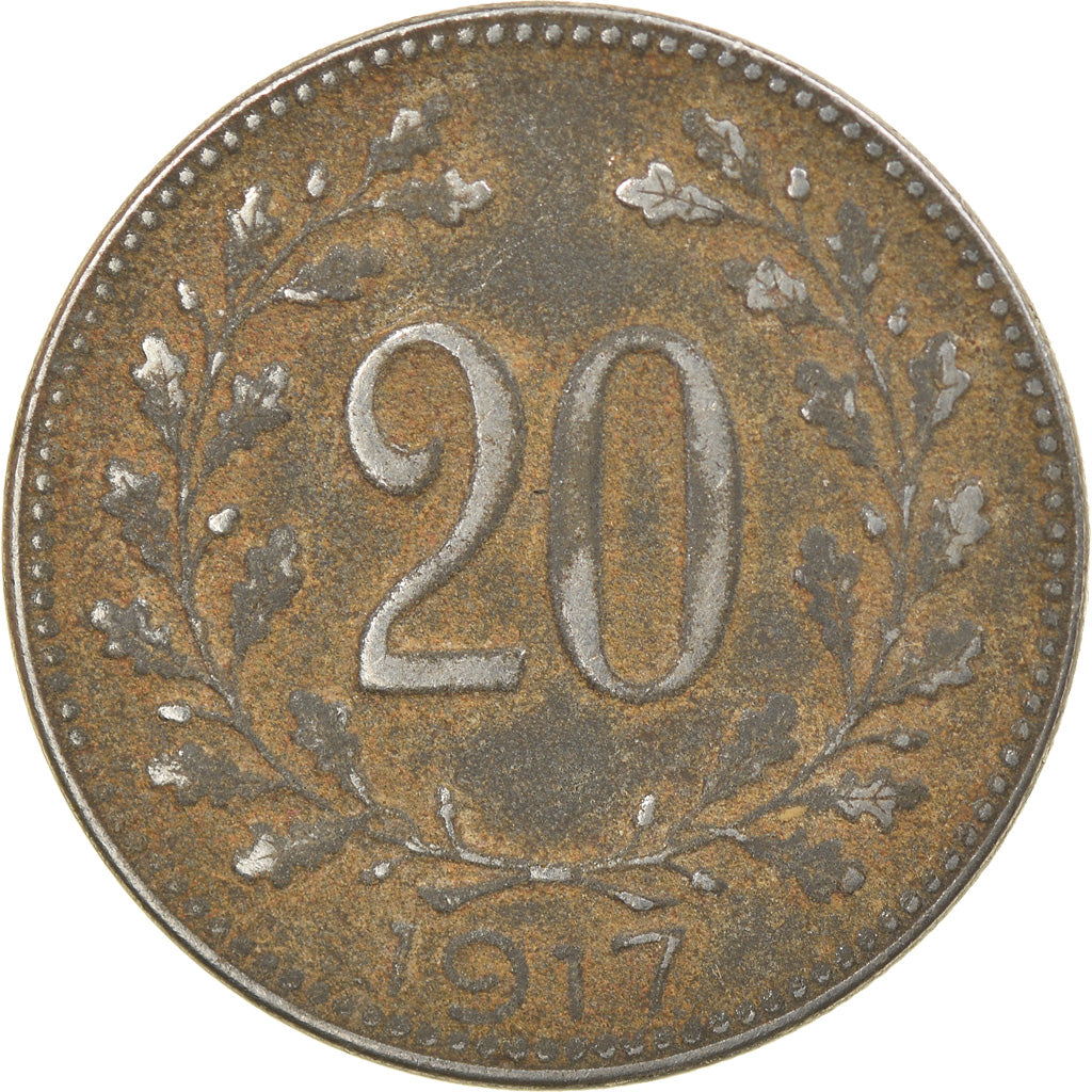 Moneda, Hungría, 20 Fillér, 1917, BC+, Hierro, KM:498