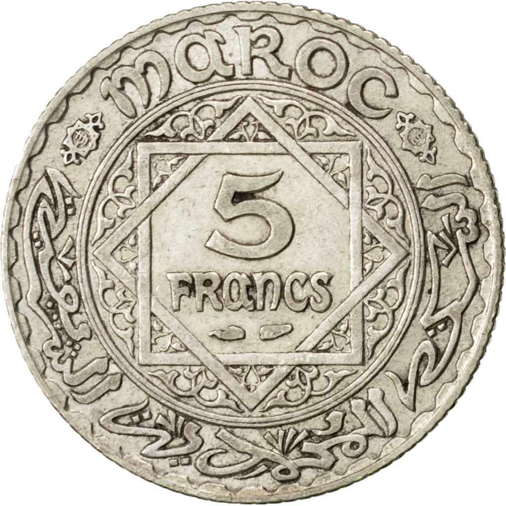 MOROCCO, 5 Francs, 1928, Paris, KM #37, AU(50-53), Silver, 4.98