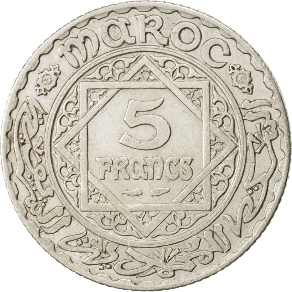 Marocco, Mohammed V, 5 Francs, 1933, Paris, BB, Argento, KM:37