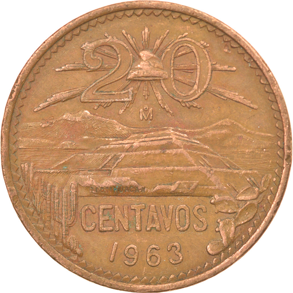 Coin, Mexico, 20 Centavos, 1963, Mexico City, EF(40-45), Bronze, KM:440