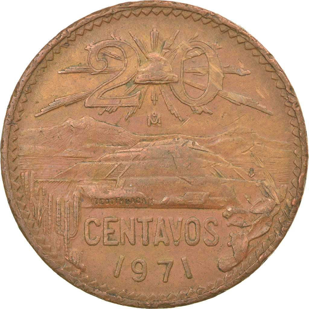 Moneta, Messico, 20 Centavos, 1971, Mexico City, BB, Bronzo, KM:440