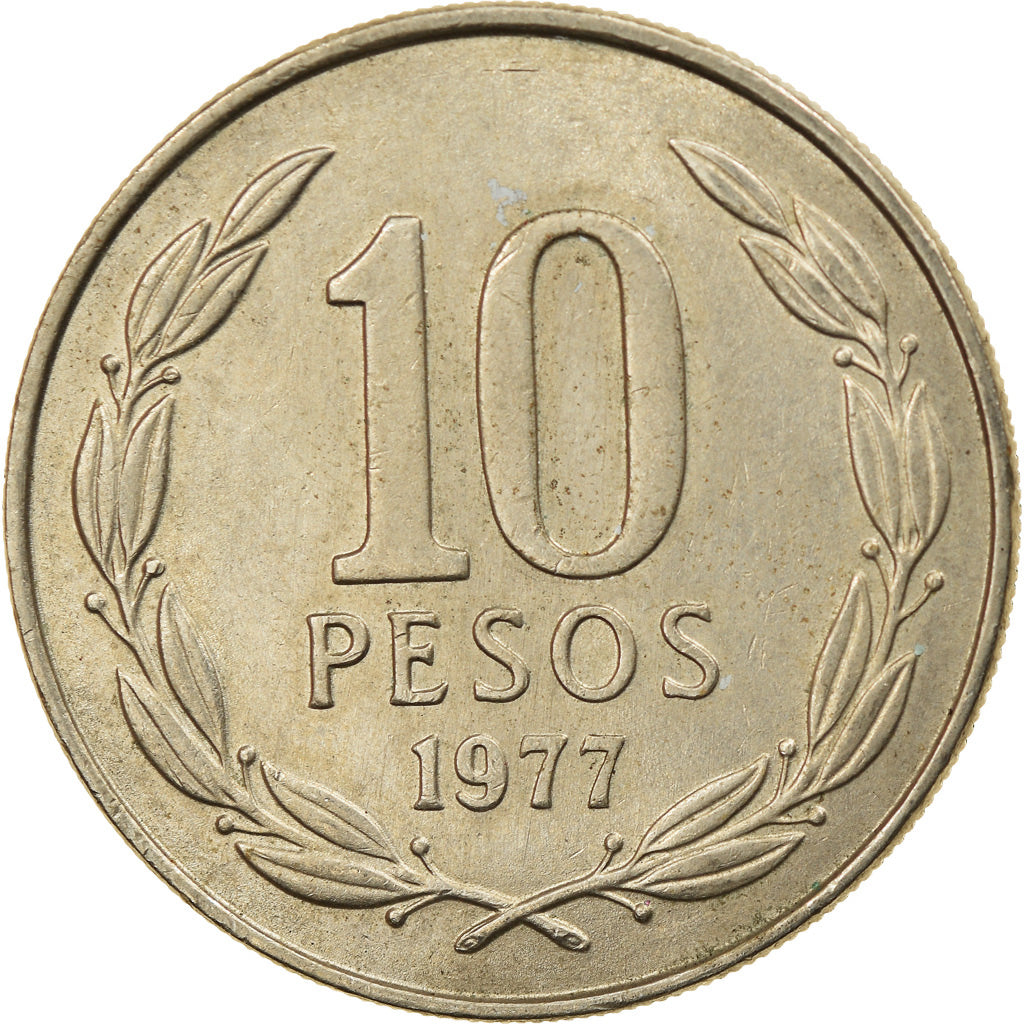 Moneda, Chile, 10 Pesos, 1977, Santiago, MBC, Cobre - níquel, KM:210