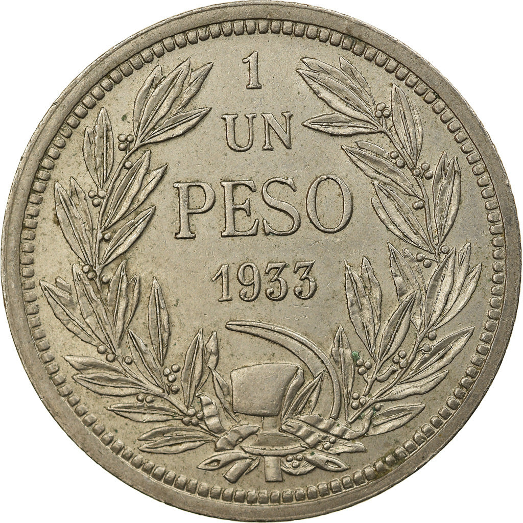 Coin, Chile, Peso, 1933, AU(55-58), Copper-nickel, KM:176.1