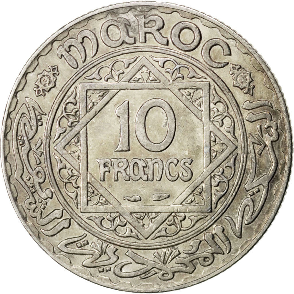 Moneta, Marocco, Mohammed V, 10 Francs, 1933, SPL-, Argento, KM:38